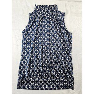 PerSeption Concept Sleeveless Blue/White Print Pullover High Neck Top-SZ SM